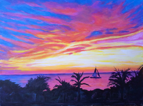 Sunset and Boat on Aruba