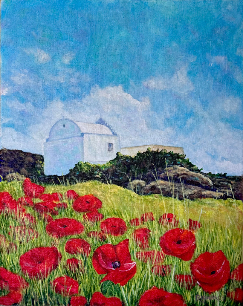 Poppies and Church Mykonos