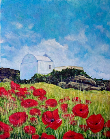 Poppies and Church Mykonos
