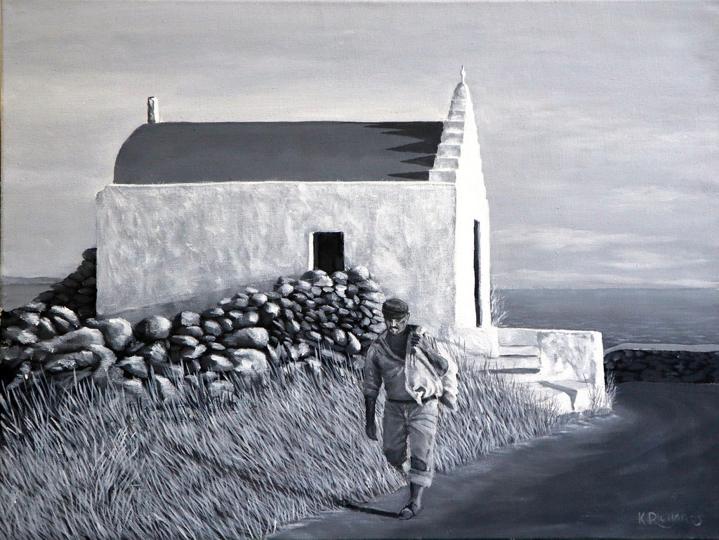 Man Walking by Church, Mykonos