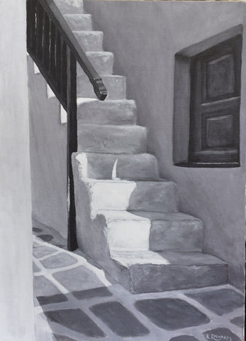 Steps and Window on Mykonos (Monochromatic)