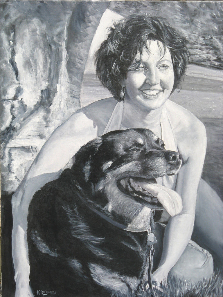 Portrait Woman and Dog Commission SOLD